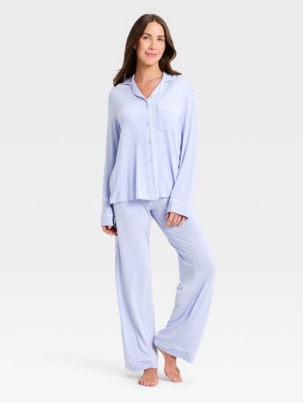 New Auden Women's Cloud Knit Long Sleeve Pajama Set light blue